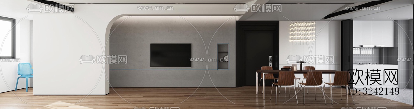 现代客餐厅效果图下载（渲染图4）