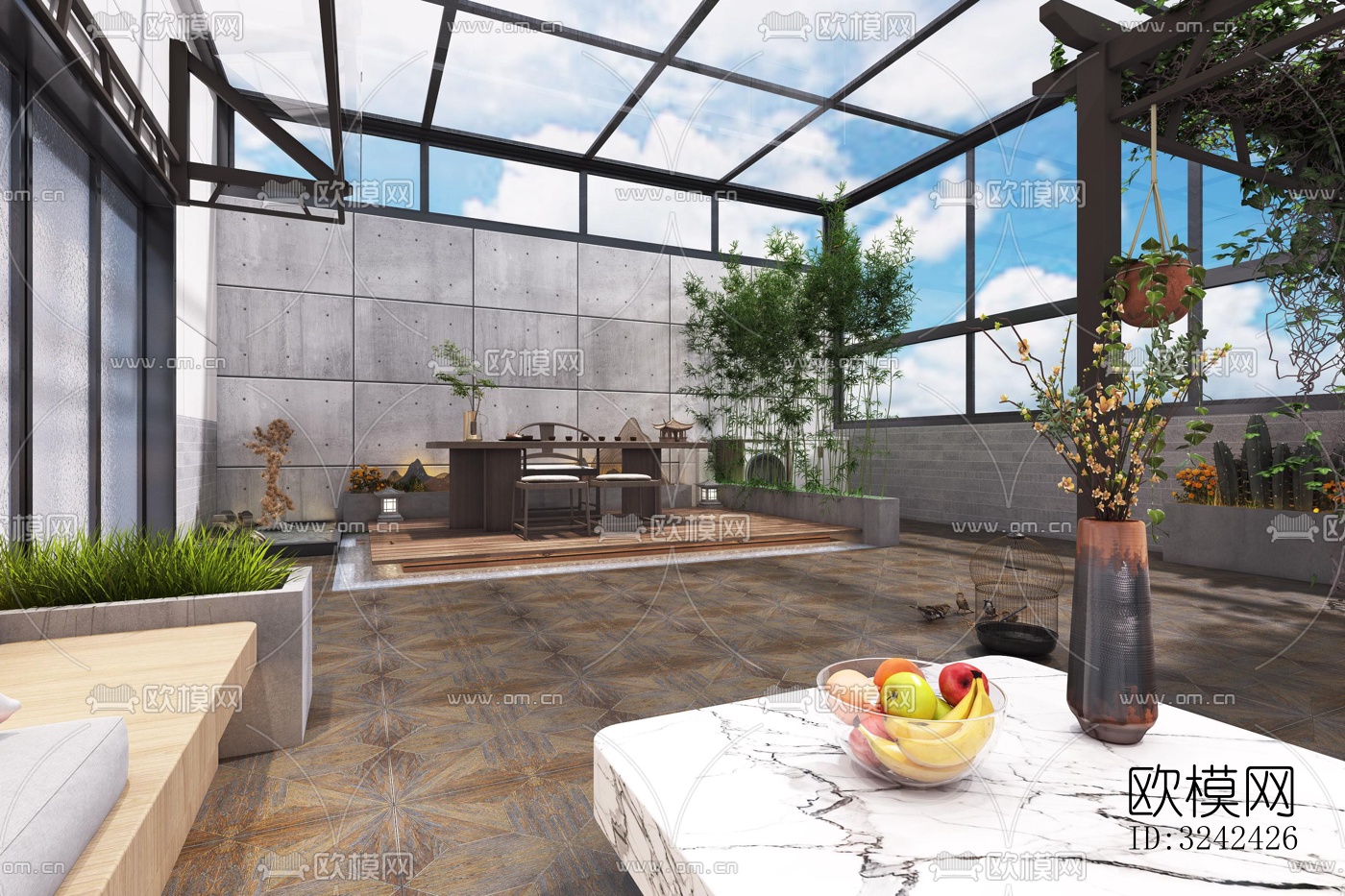 侘寂阳台花园效果图下载（渲染图4）