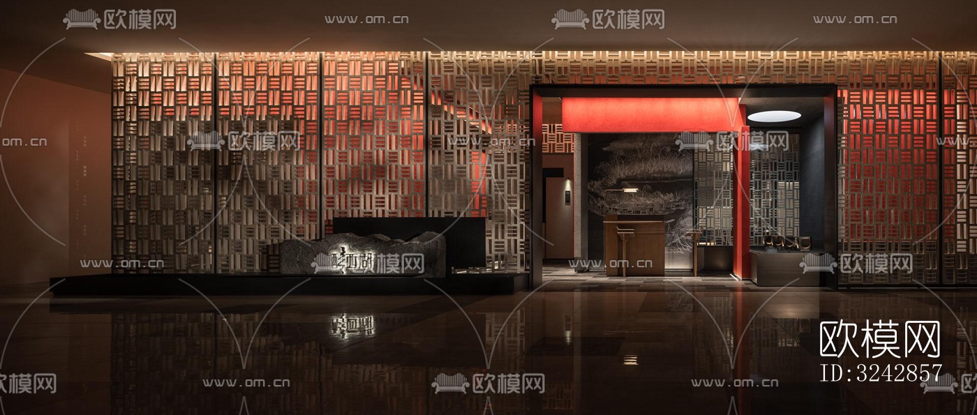 新中式中餐厅效果图下载（渲染图6）