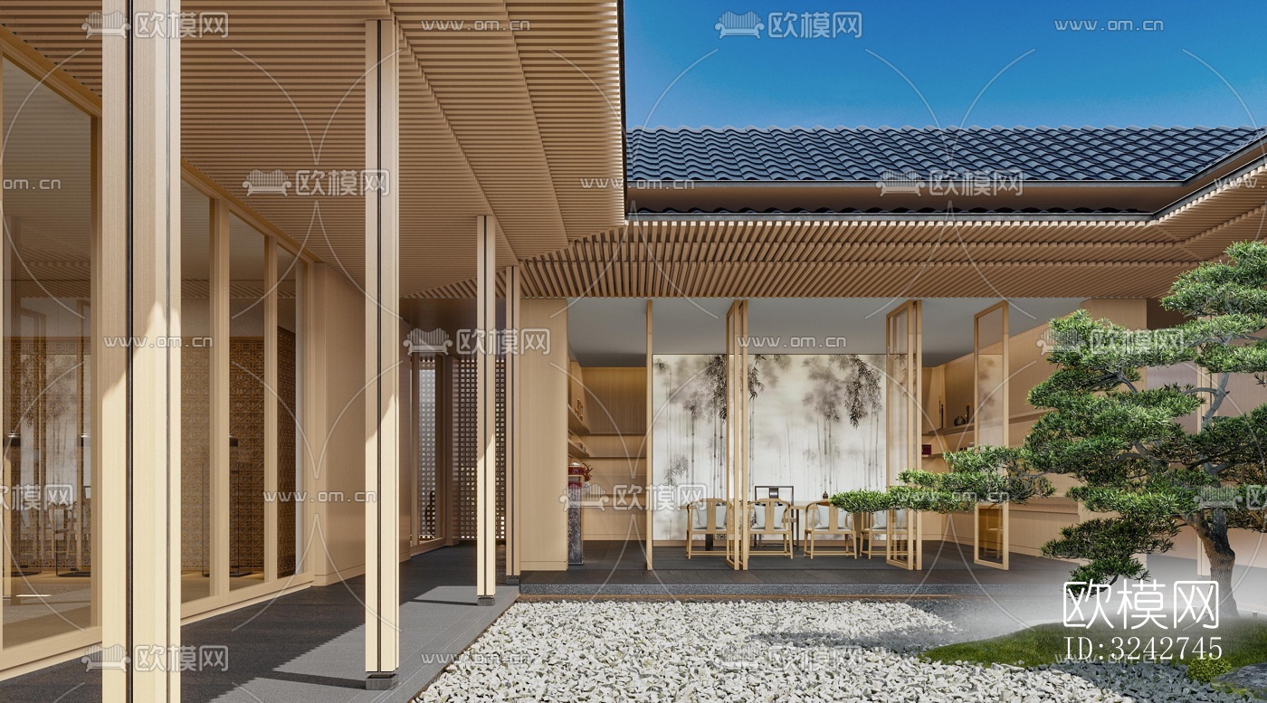 新中式中餐厅效果图下载（渲染图19）