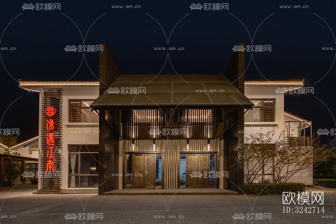 新中式中餐厅效果图下载（渲染图6）