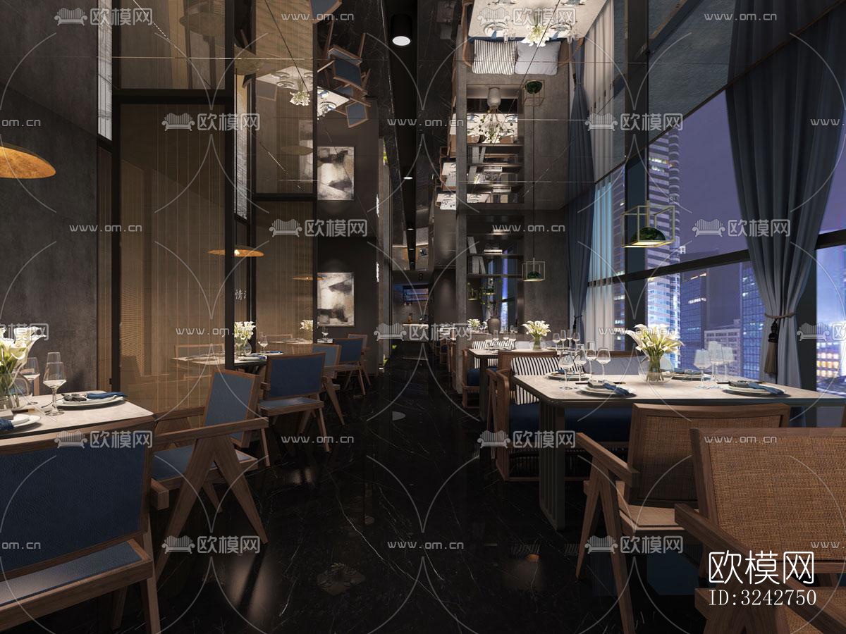 新中式中餐厅效果图下载（渲染图2）