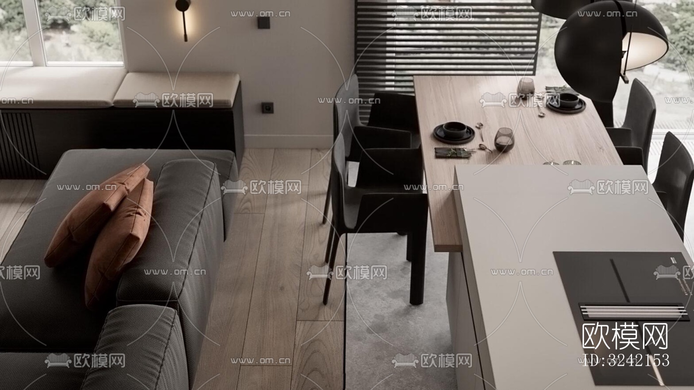 现代客餐厅效果图下载（渲染图6）