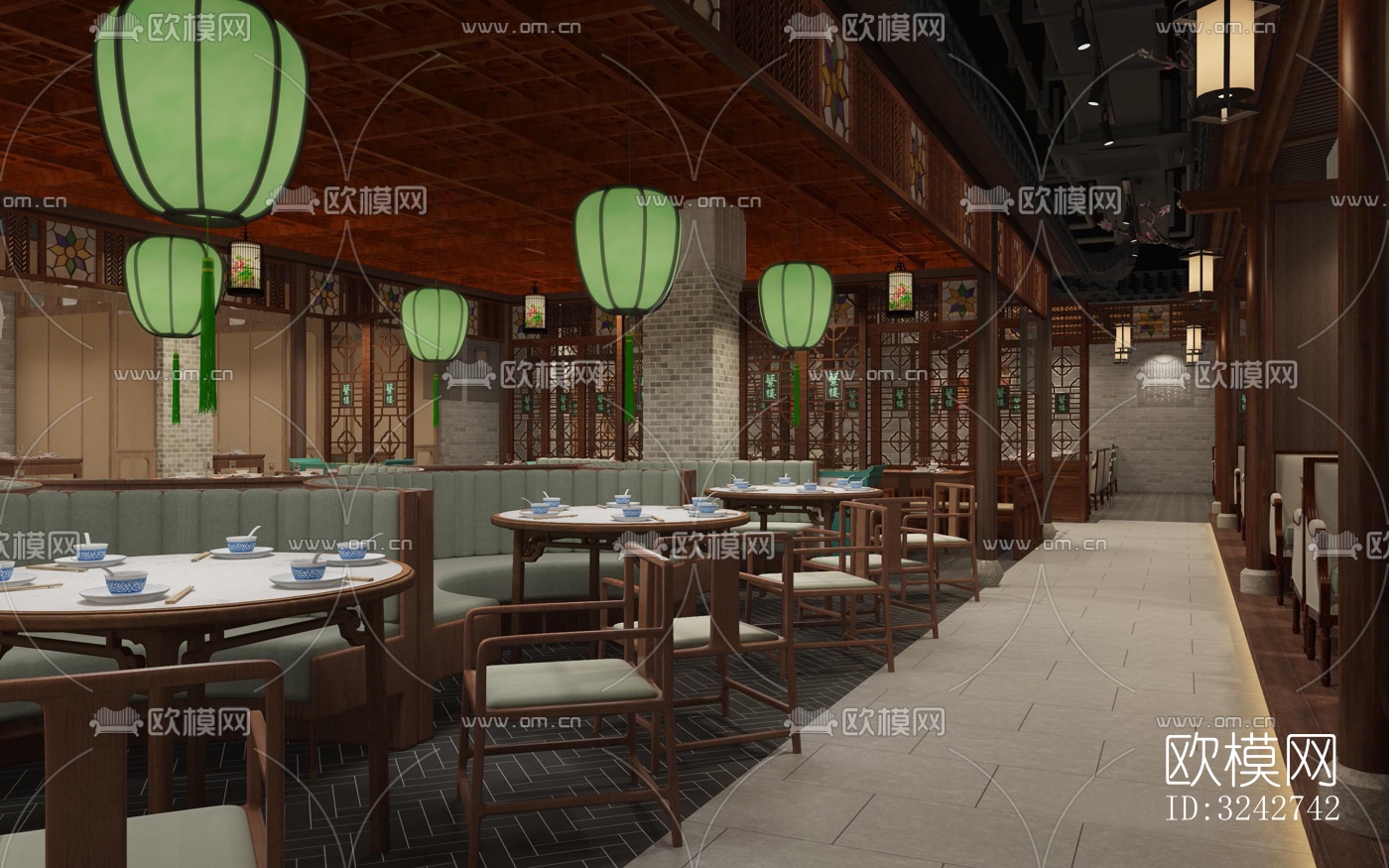 新中式中餐厅效果图下载（渲染图6）