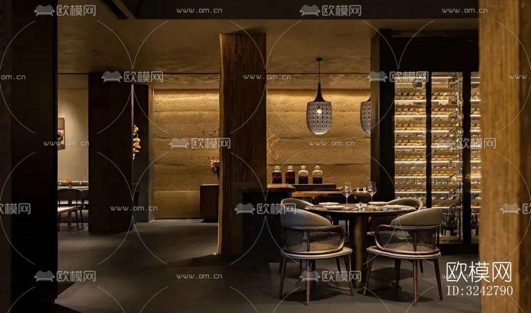 新中式中餐厅效果图下载（渲染图3）