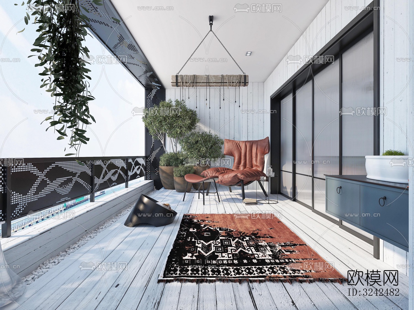 现代阳台花园效果图下载（渲染图2）