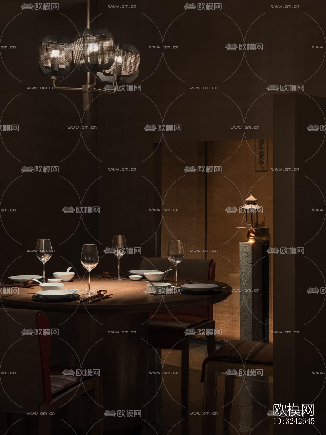 新中式中餐厅效果图下载（渲染图16）