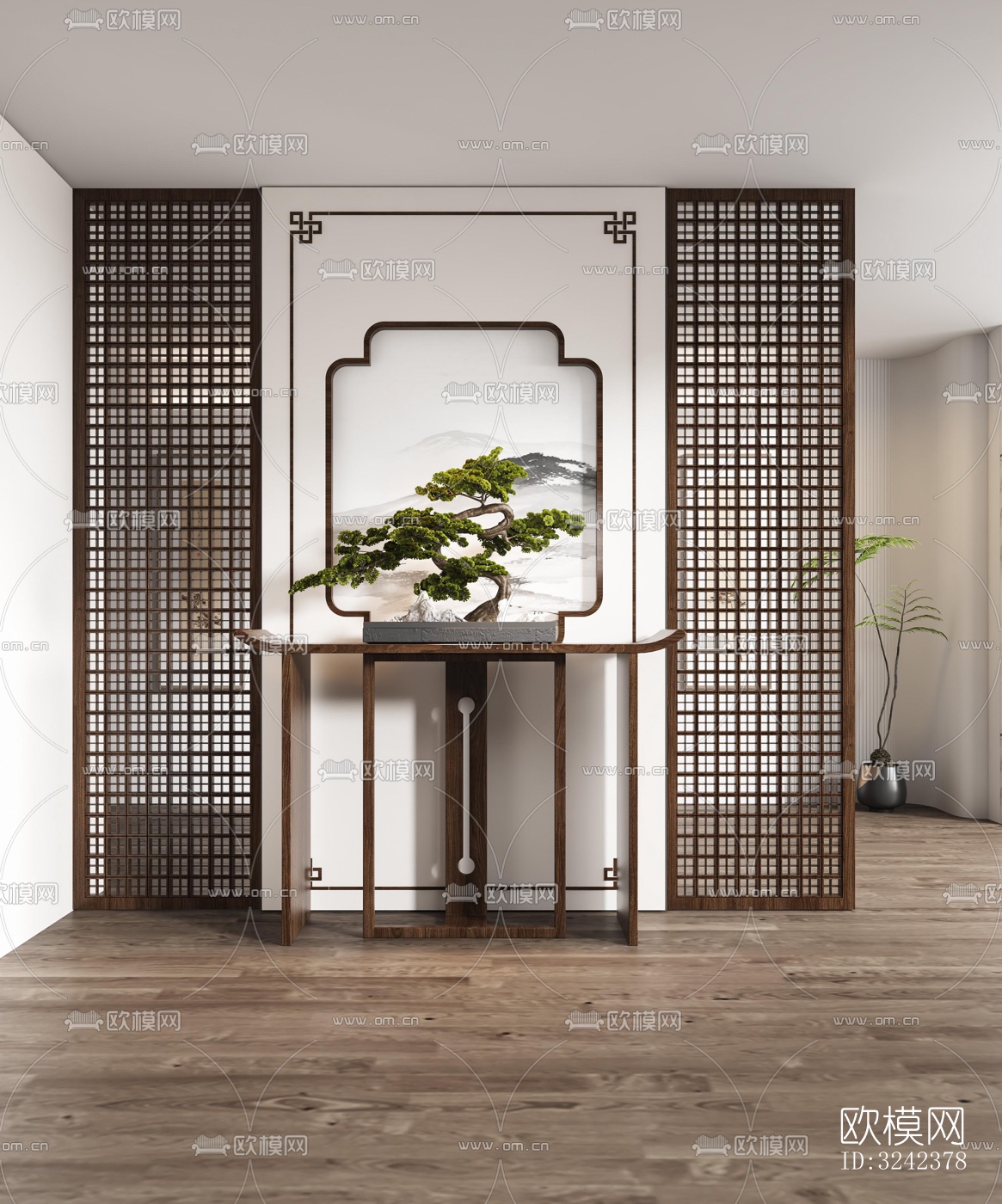 新中式玄关过道效果图下载（渲染图4）