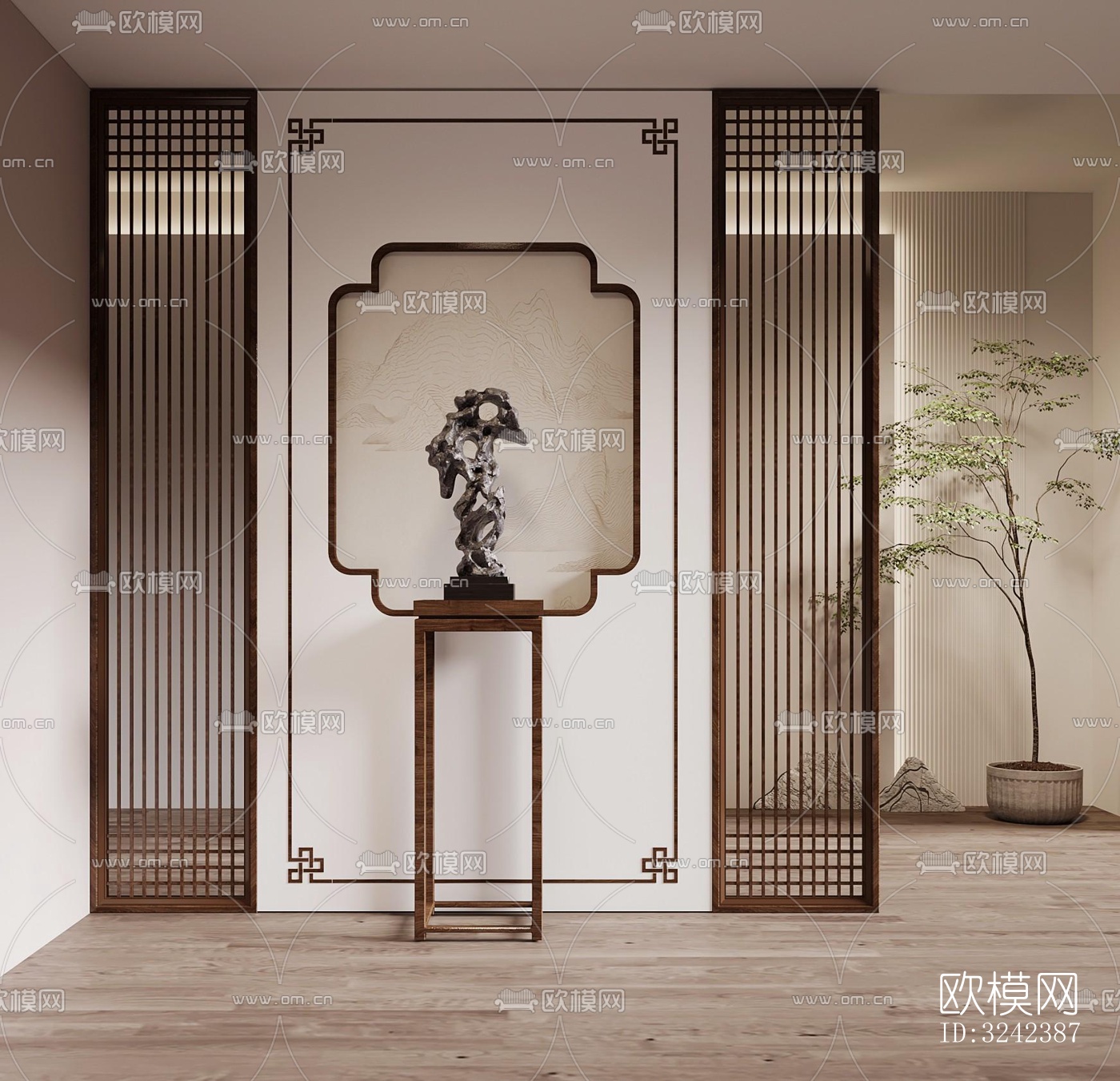 新中式玄关过道效果图下载（渲染图4）