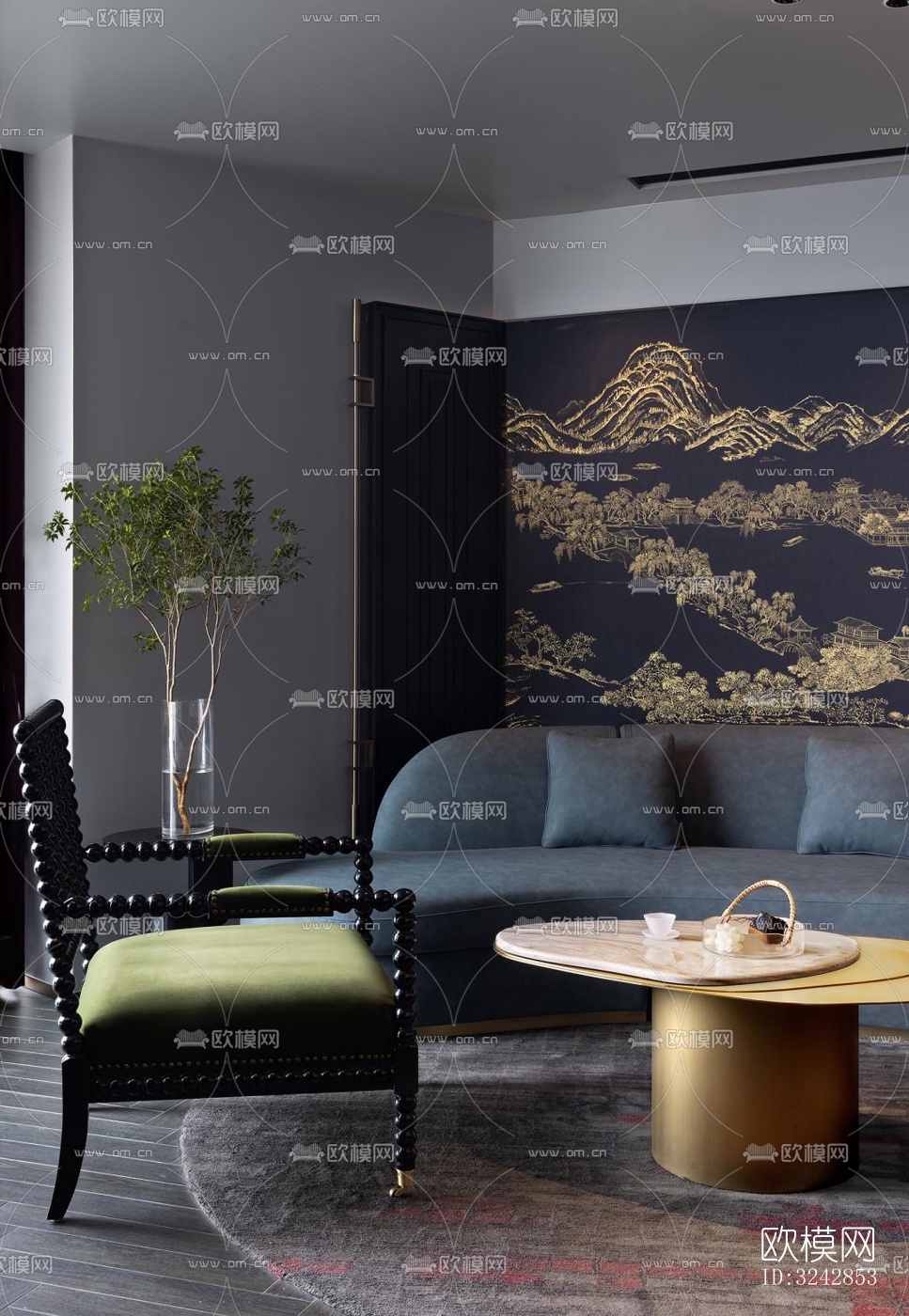 新中式中餐厅效果图下载（渲染图3）