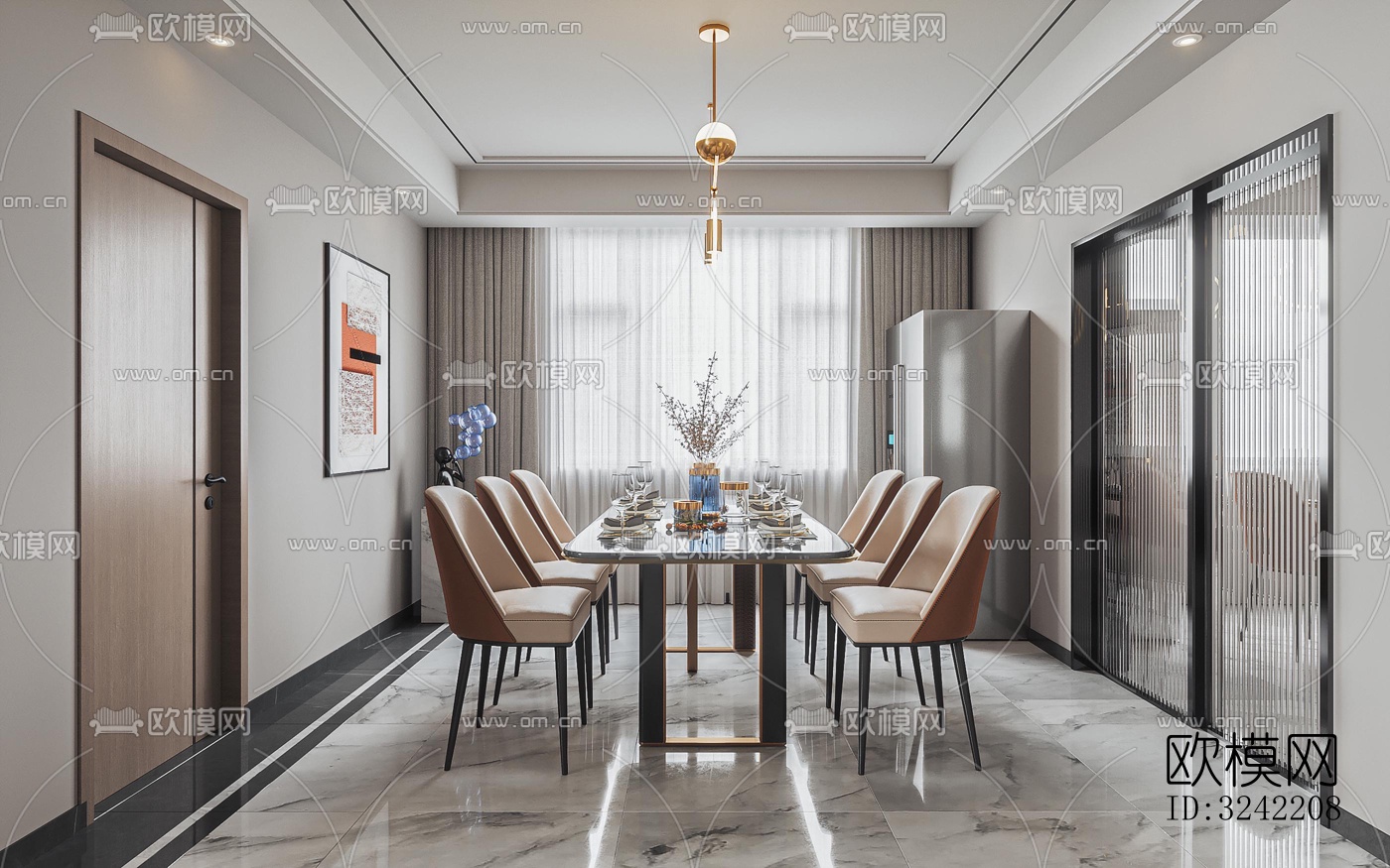 现代客餐厅效果图下载（渲染图13）