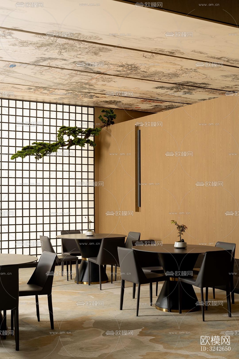 新中式中餐厅效果图下载（渲染图5）