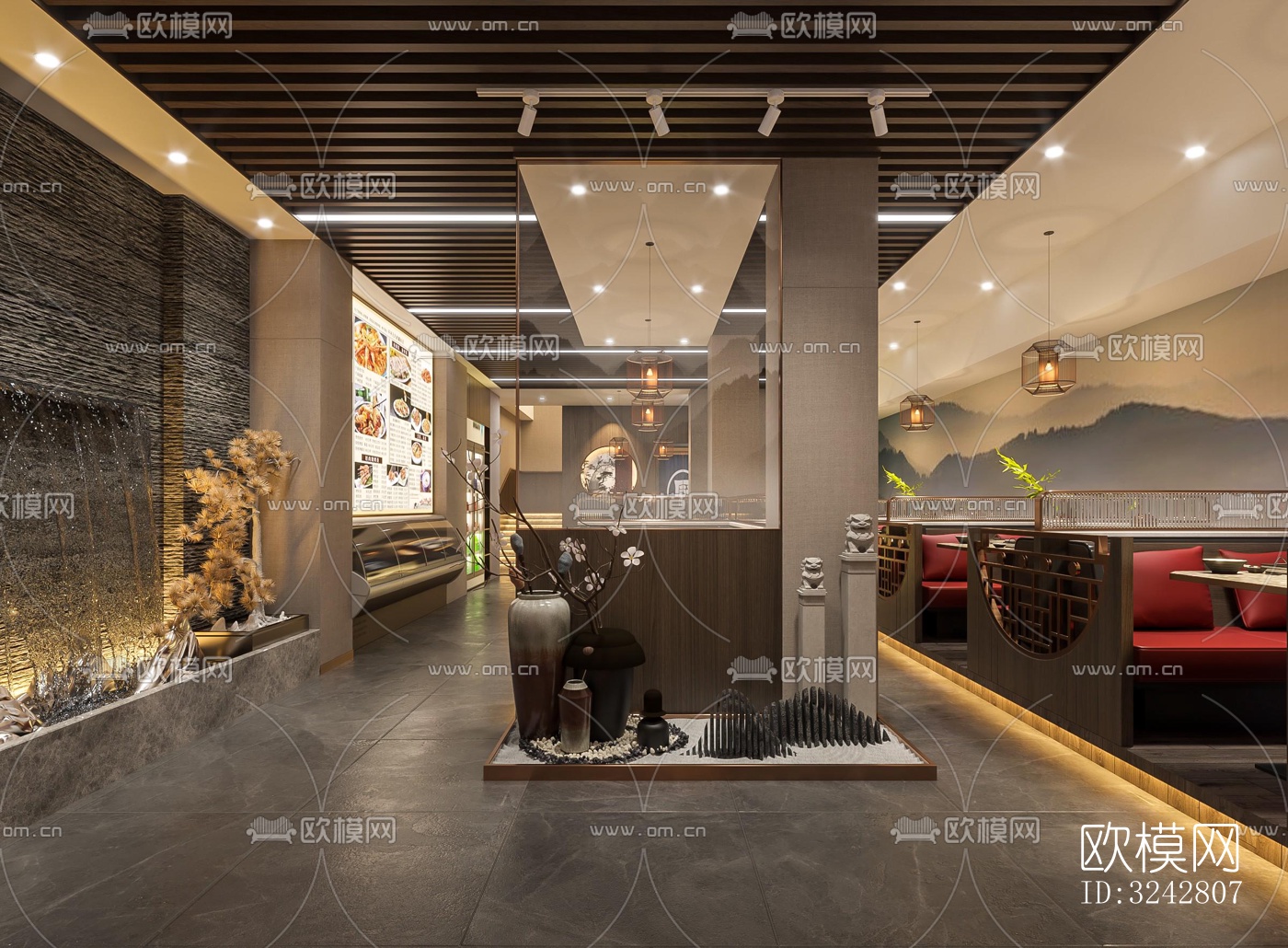 新中式中餐厅效果图下载（渲染图4）