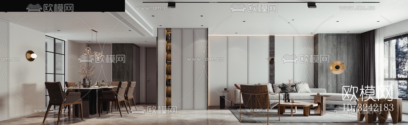 现代客餐厅效果图下载（渲染图6）