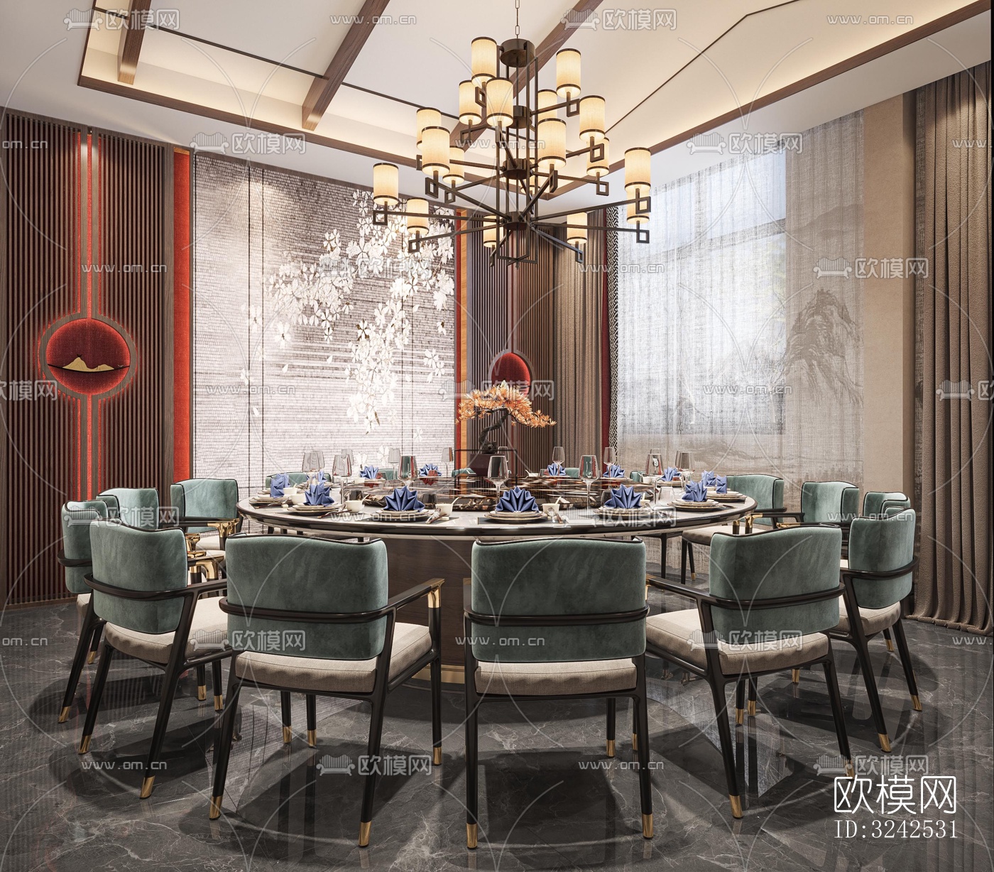 中式中餐厅效果图下载（渲染图1）