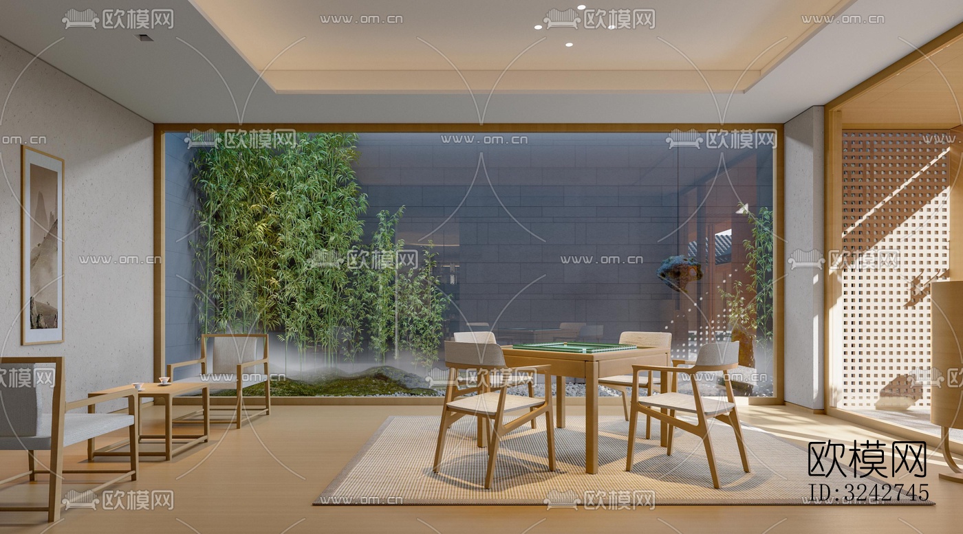 新中式中餐厅效果图下载（渲染图3）