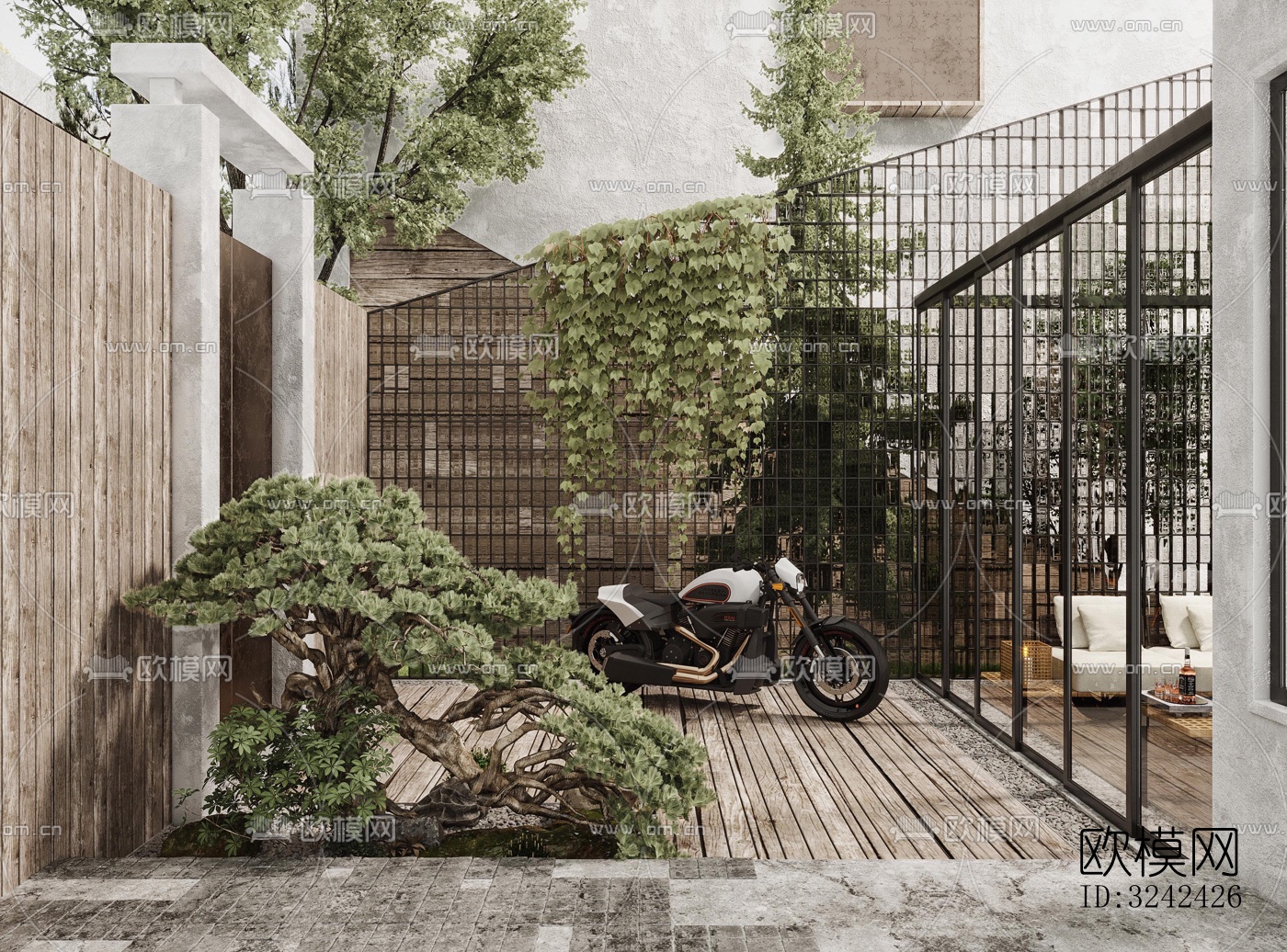 侘寂阳台花园效果图下载（渲染图3）