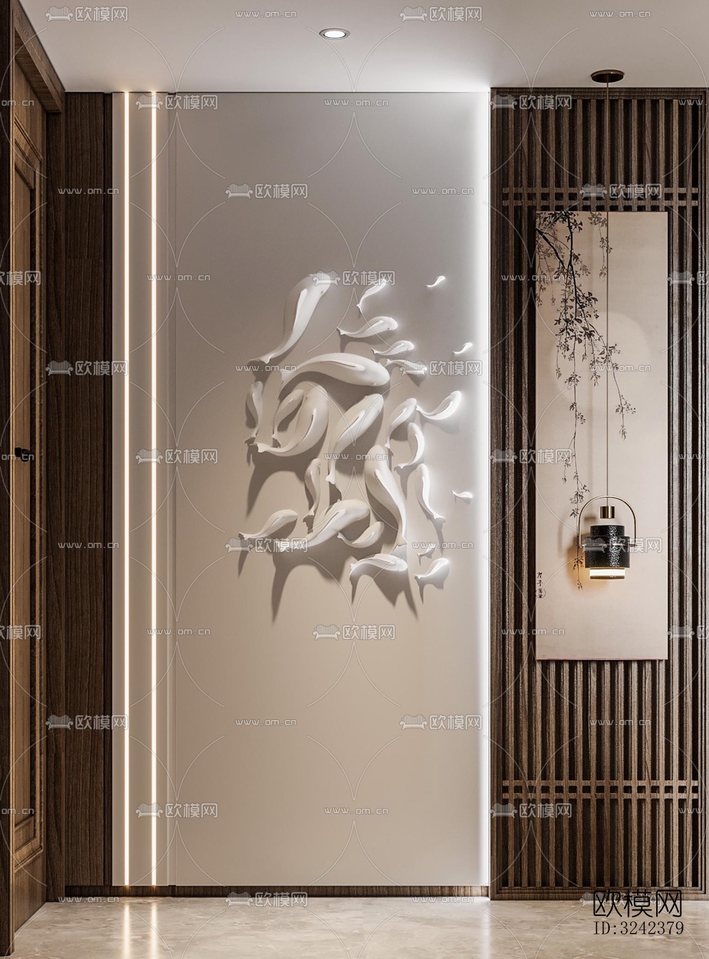 新中式玄关过道效果图下载（渲染图4）