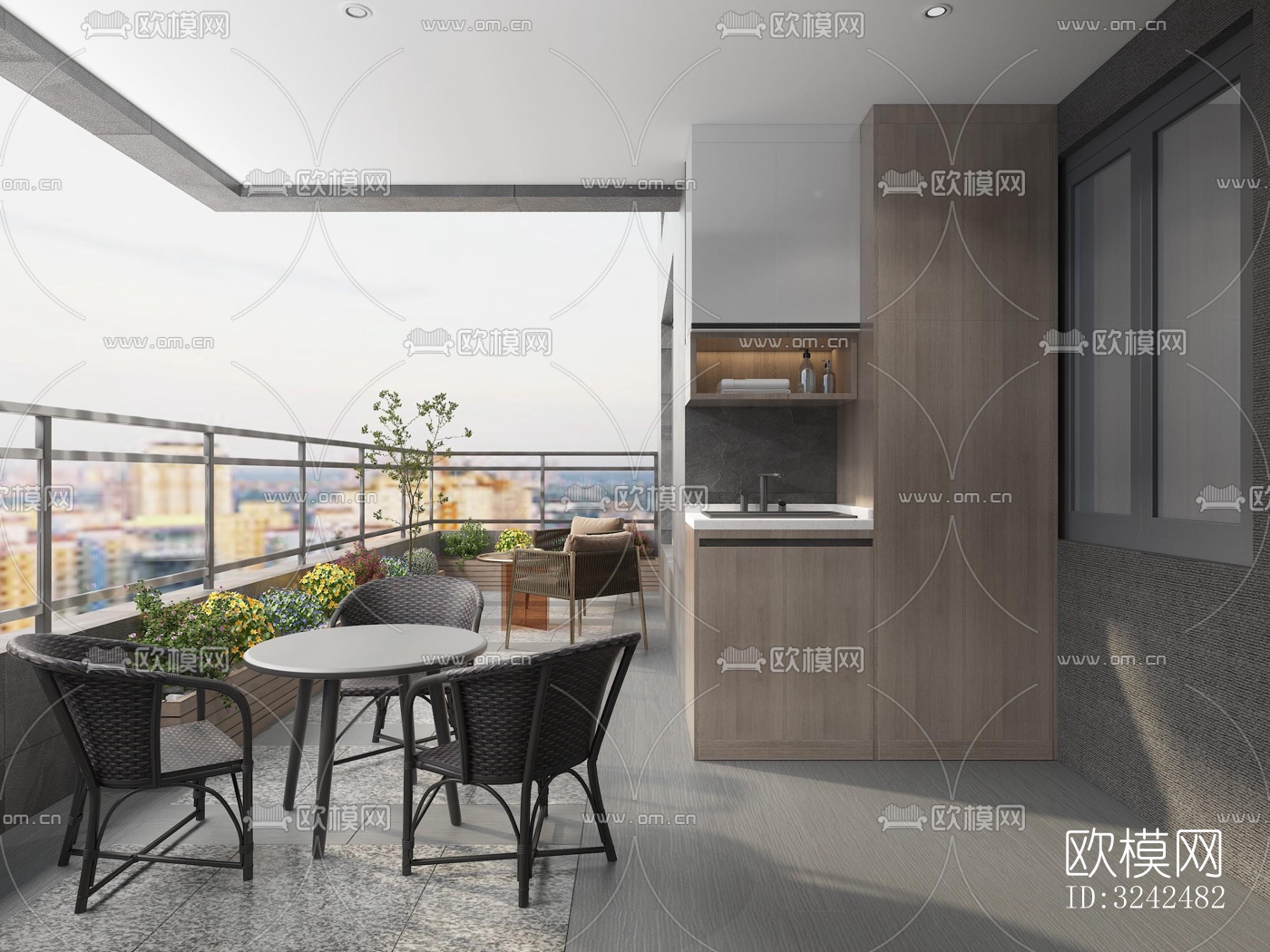 现代阳台花园效果图下载（渲染图3）