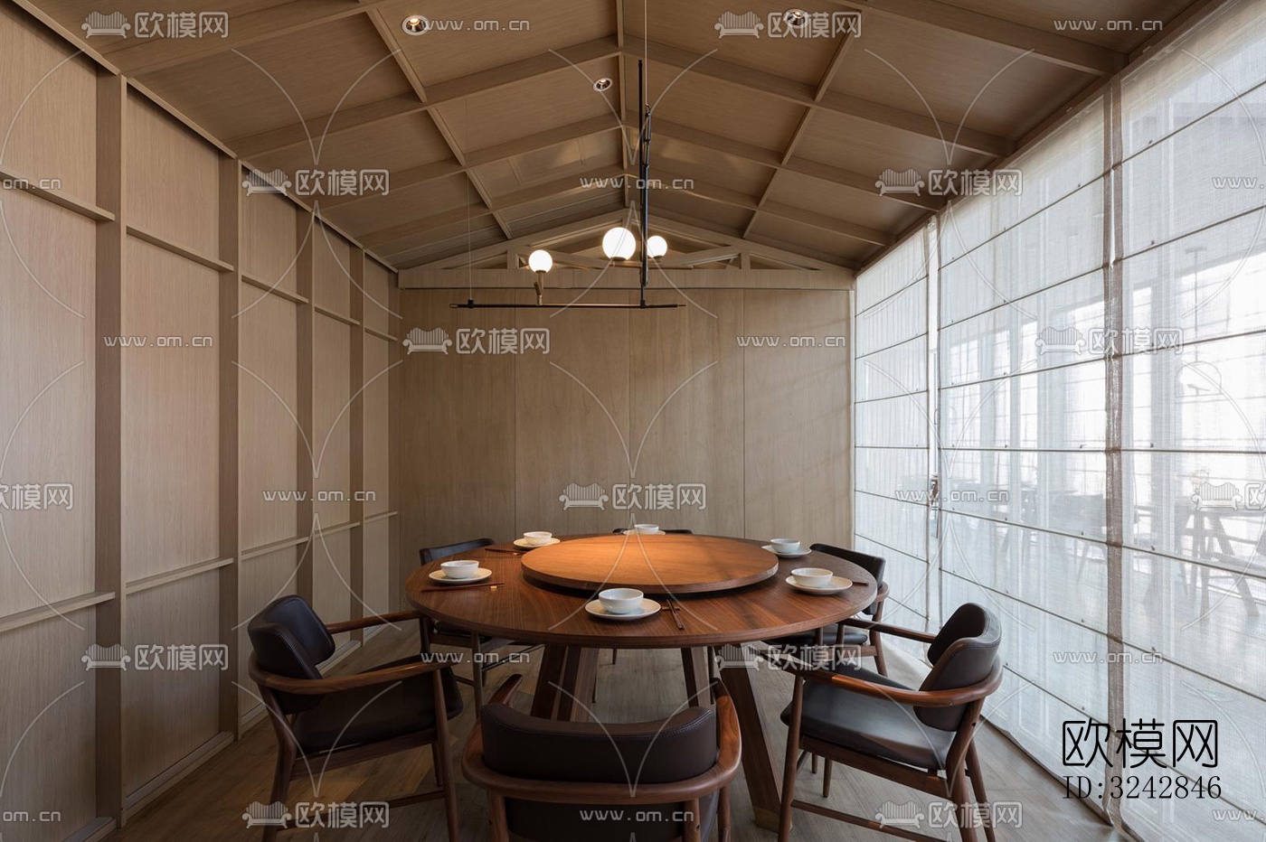 新中式中餐厅效果图下载（渲染图6）