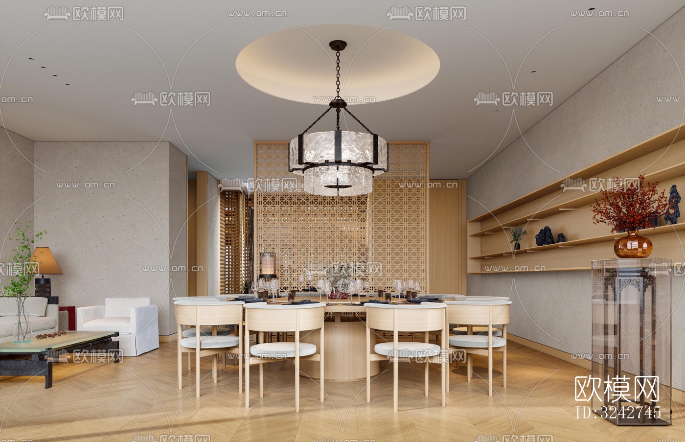 新中式中餐厅效果图下载（渲染图4）