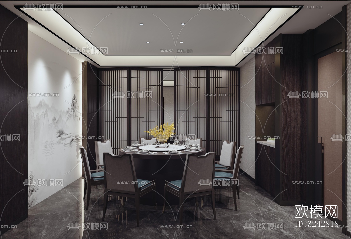 新中式中餐厅效果图下载（渲染图1）