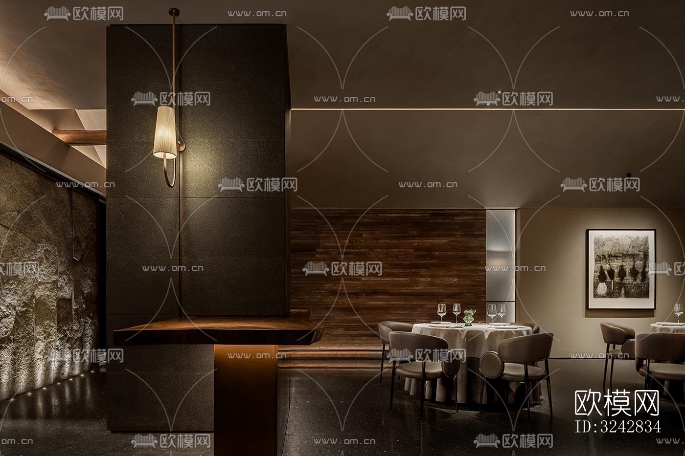 新中式中餐厅效果图下载（渲染图1）