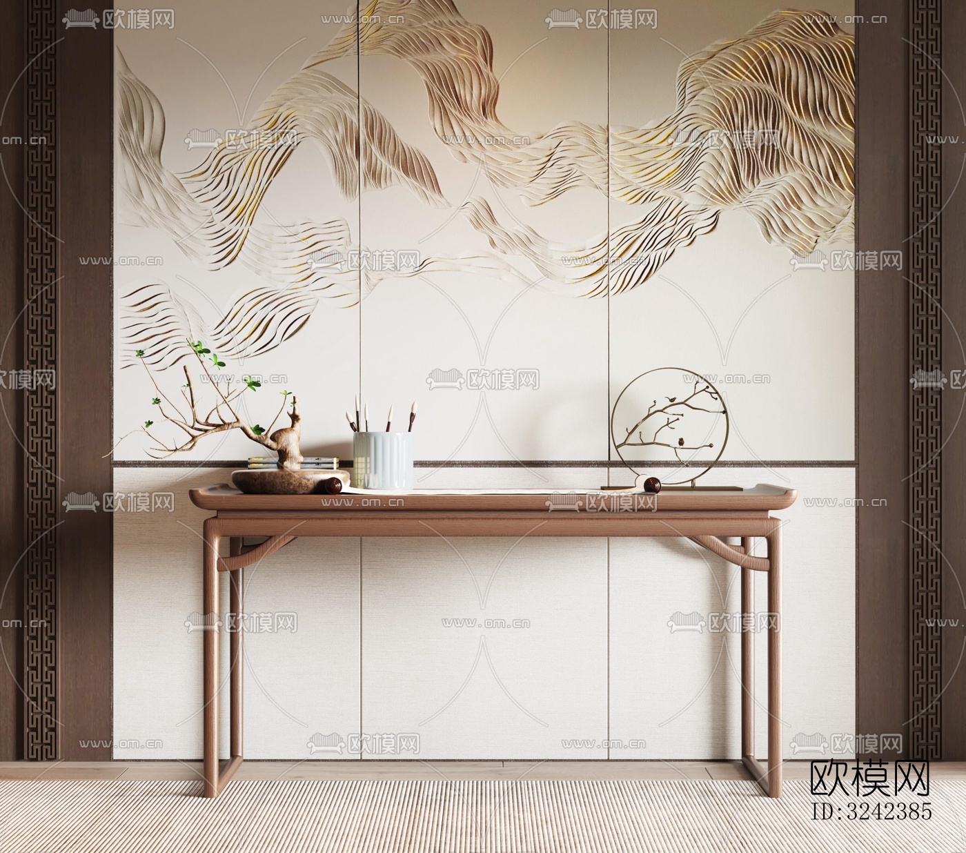 新中式玄关过道效果图下载（渲染图1）