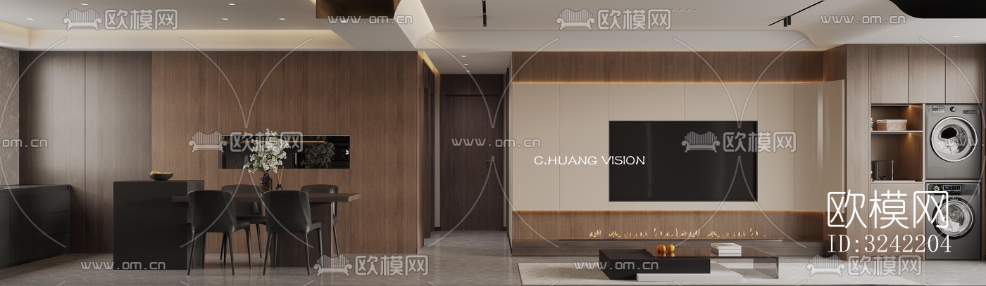 现代客餐厅效果图下载（渲染图4）