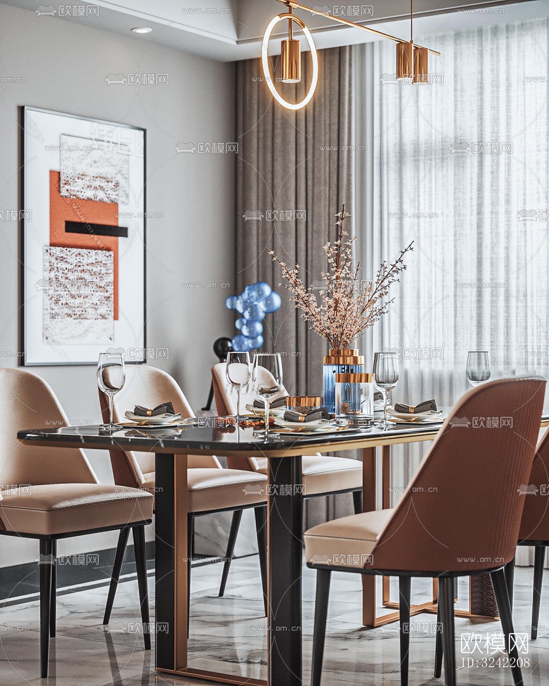 现代客餐厅效果图下载（渲染图2）