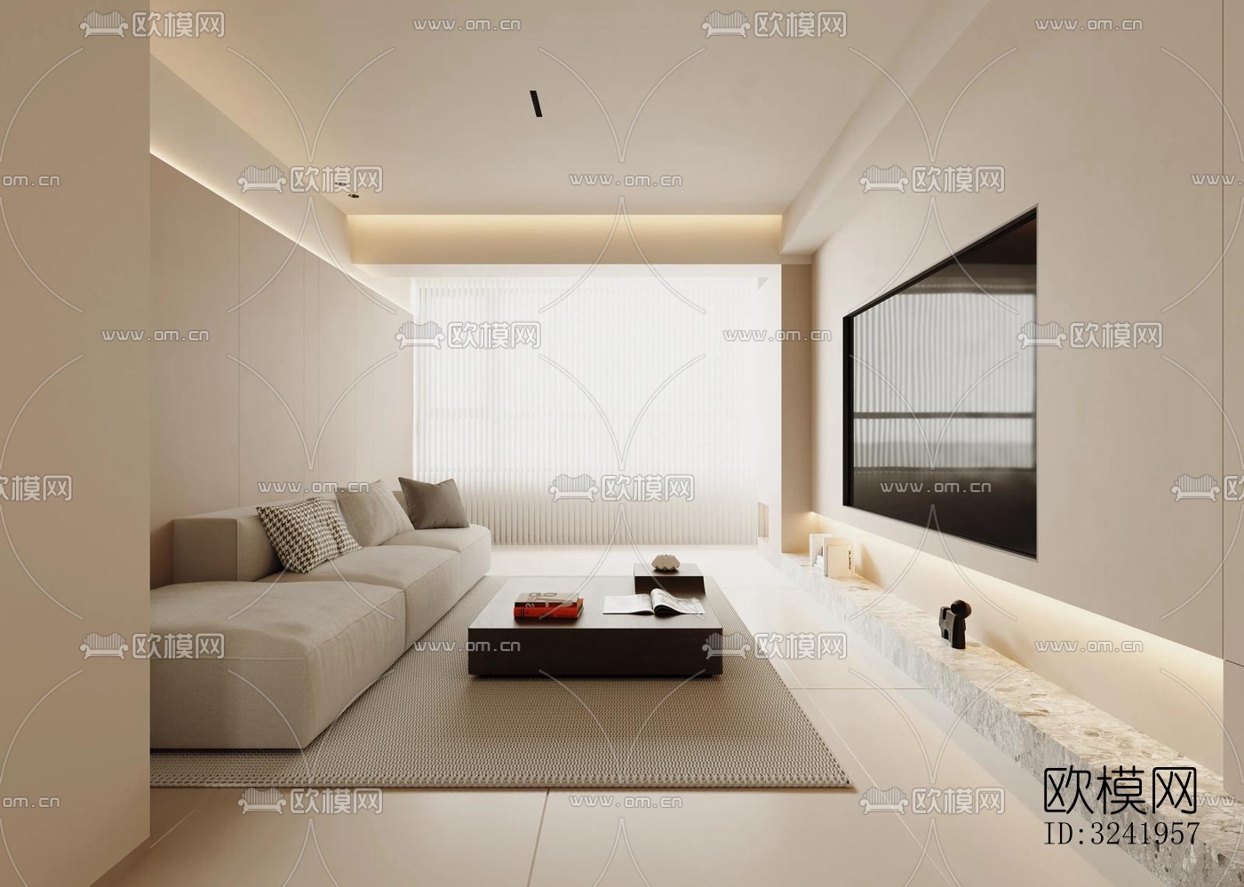 现代大平层效果图下载（渲染图1）