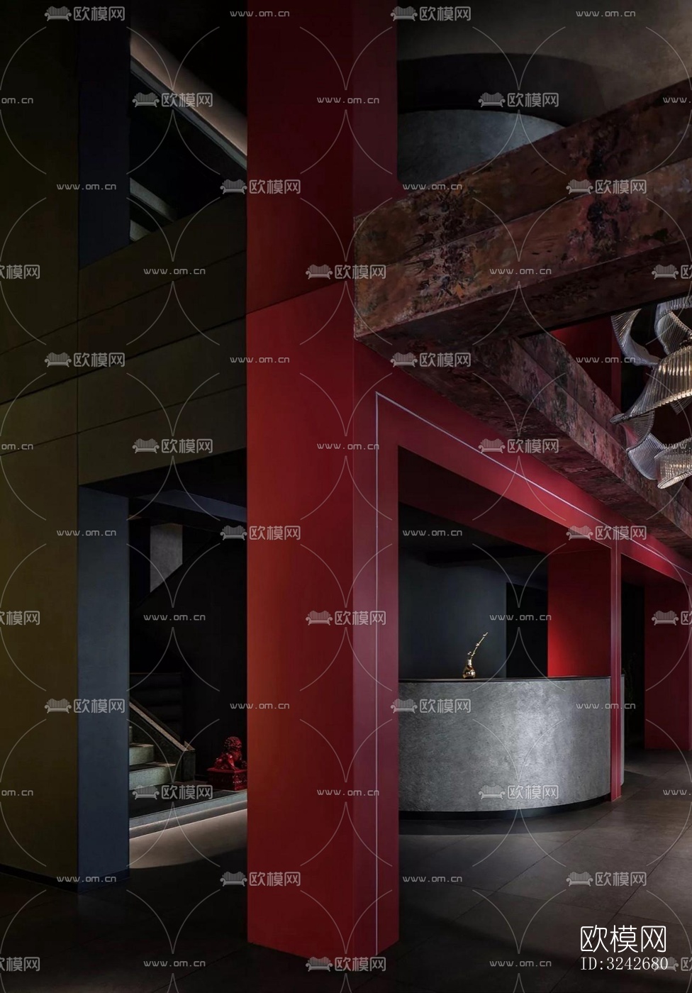 新中式中餐厅效果图下载（渲染图2）