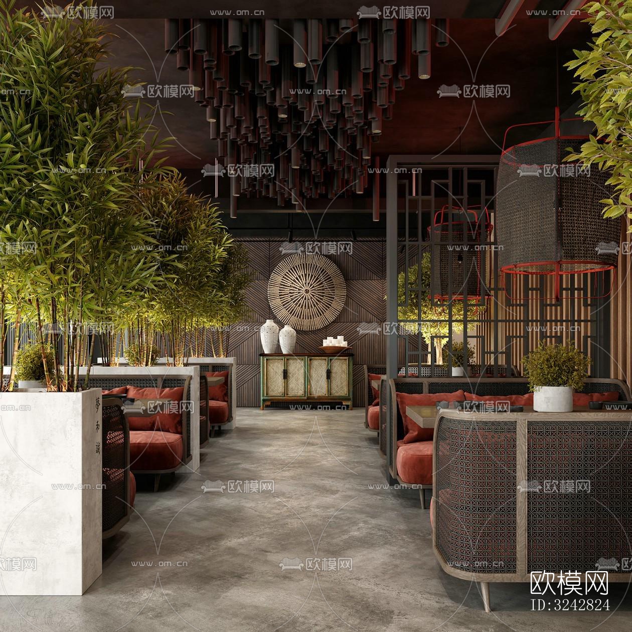 新中式中餐厅效果图下载（渲染图1）