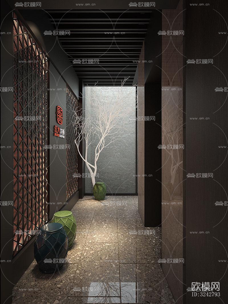 新中式中餐厅效果图下载（渲染图5）