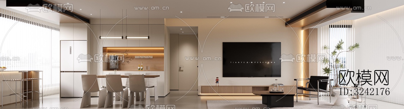 现代客餐厅效果图下载（渲染图1）