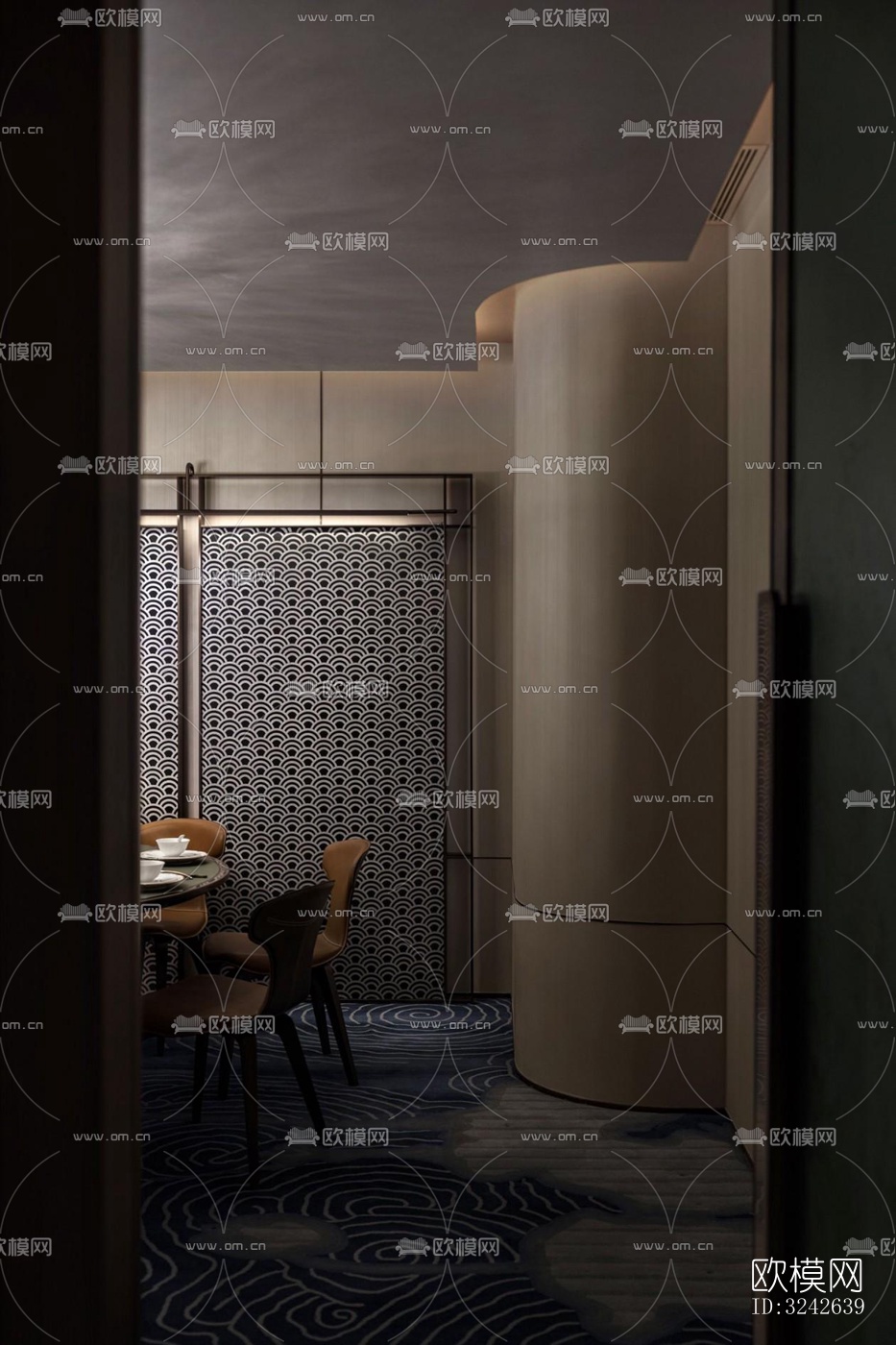 新中式中餐厅效果图下载（渲染图4）