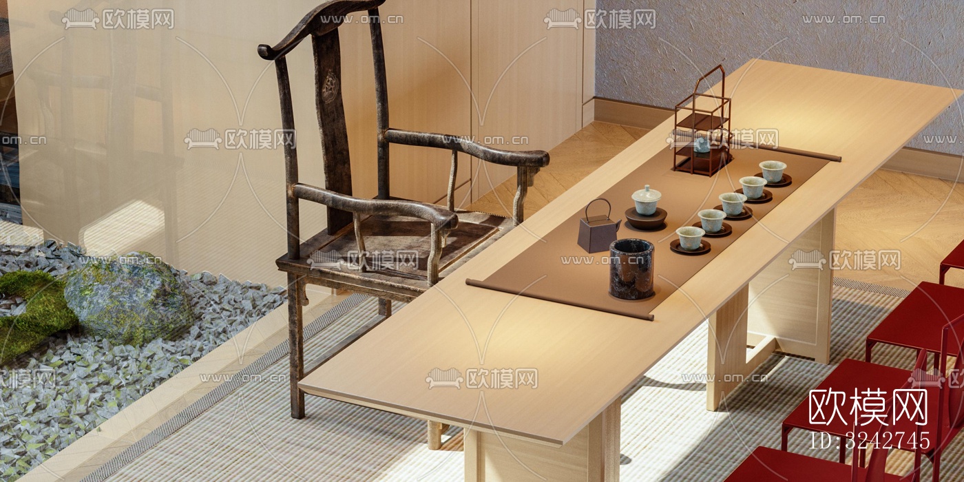 新中式中餐厅效果图下载（渲染图18）