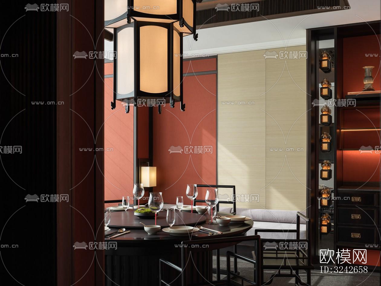 新中式中餐厅效果图下载（渲染图4）