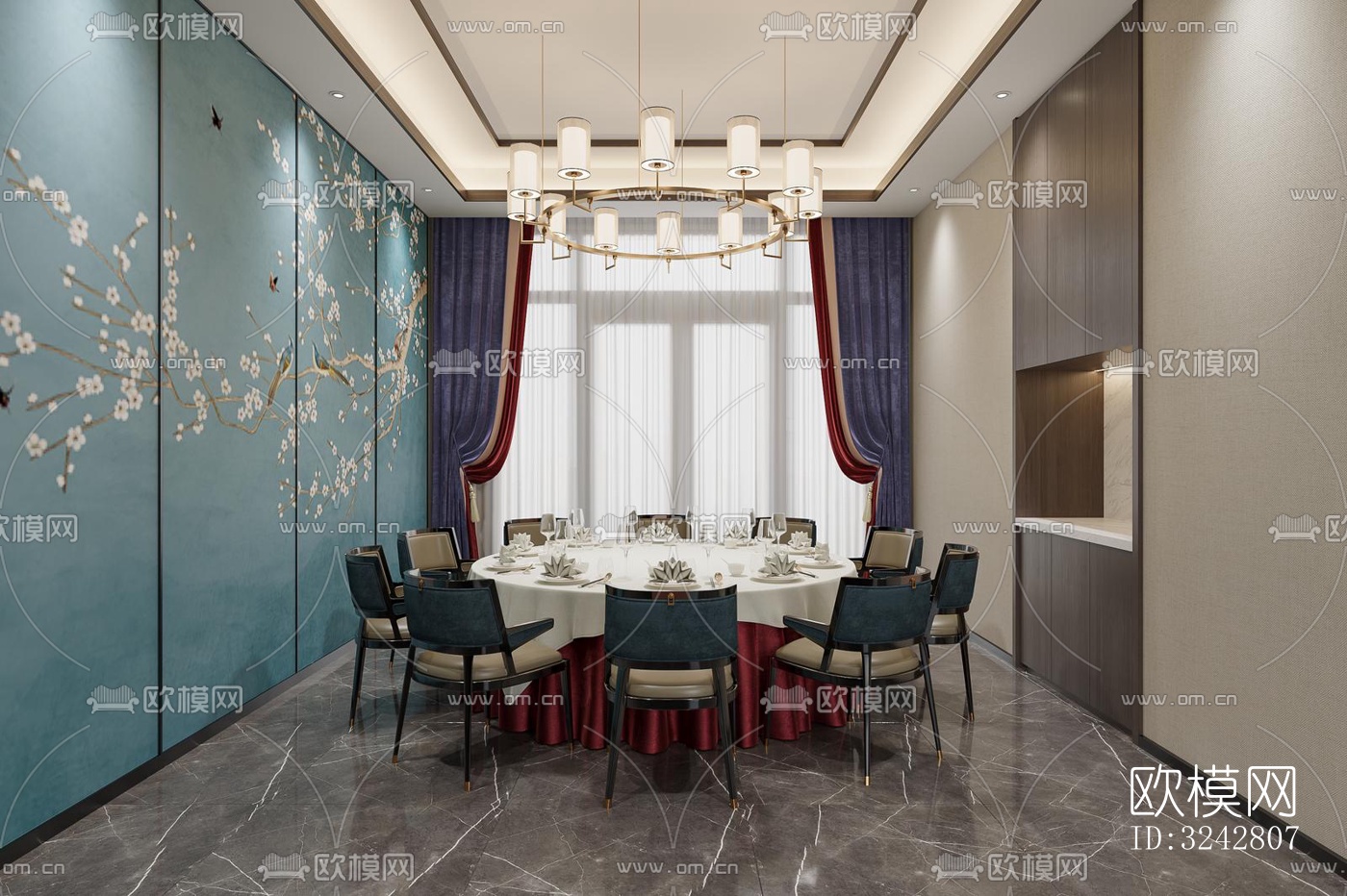 新中式中餐厅效果图下载（渲染图3）