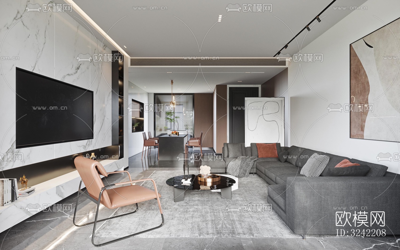 现代客餐厅效果图下载（渲染图6）