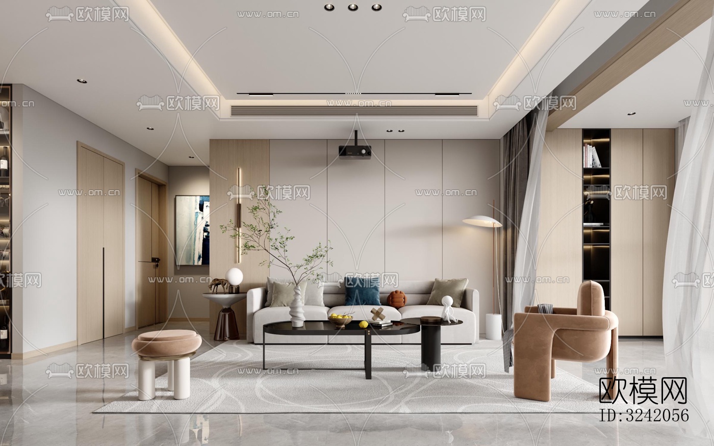 现代客厅效果图下载（渲染图1）