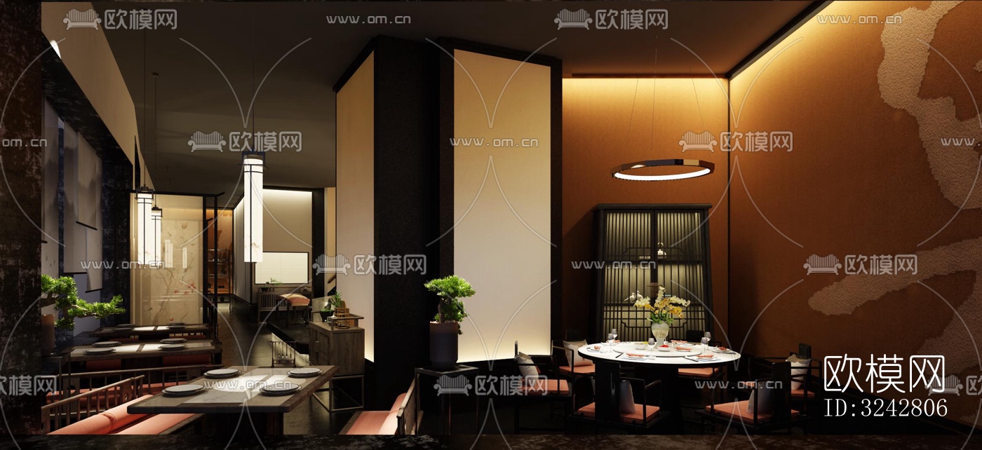 新中式中餐厅效果图下载（渲染图3）
