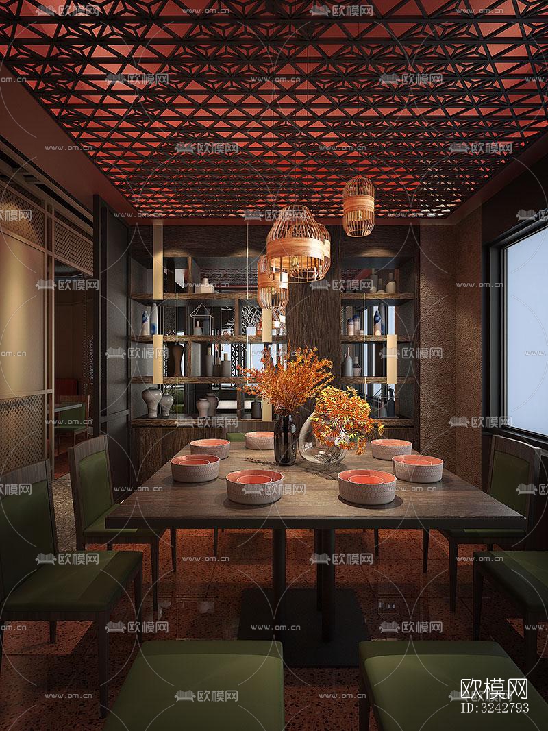 新中式中餐厅效果图下载（渲染图3）