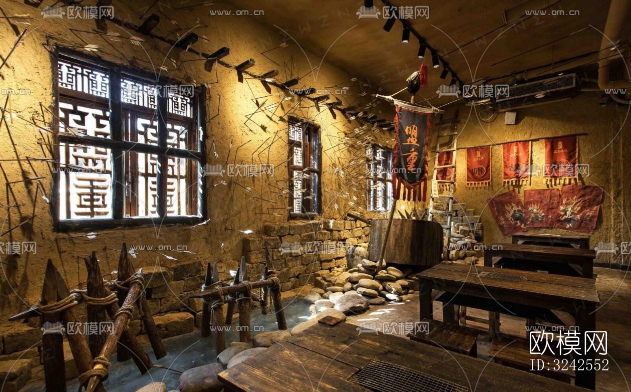 原木风中餐厅效果图下载（渲染图2）