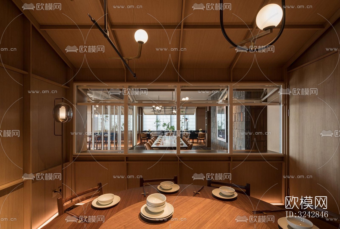 新中式中餐厅效果图下载（渲染图3）