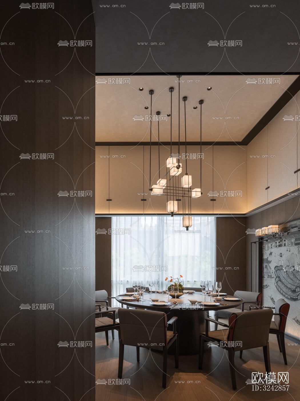 新中式中餐厅效果图下载（渲染图12）