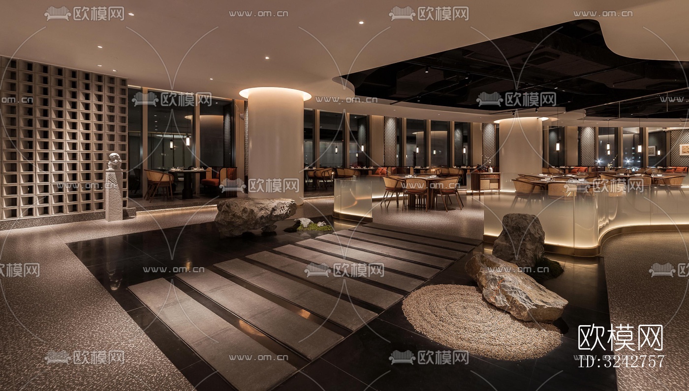 新中式中餐厅效果图下载（渲染图6）