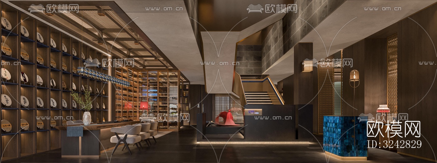 新中式中餐厅效果图下载（渲染图1）