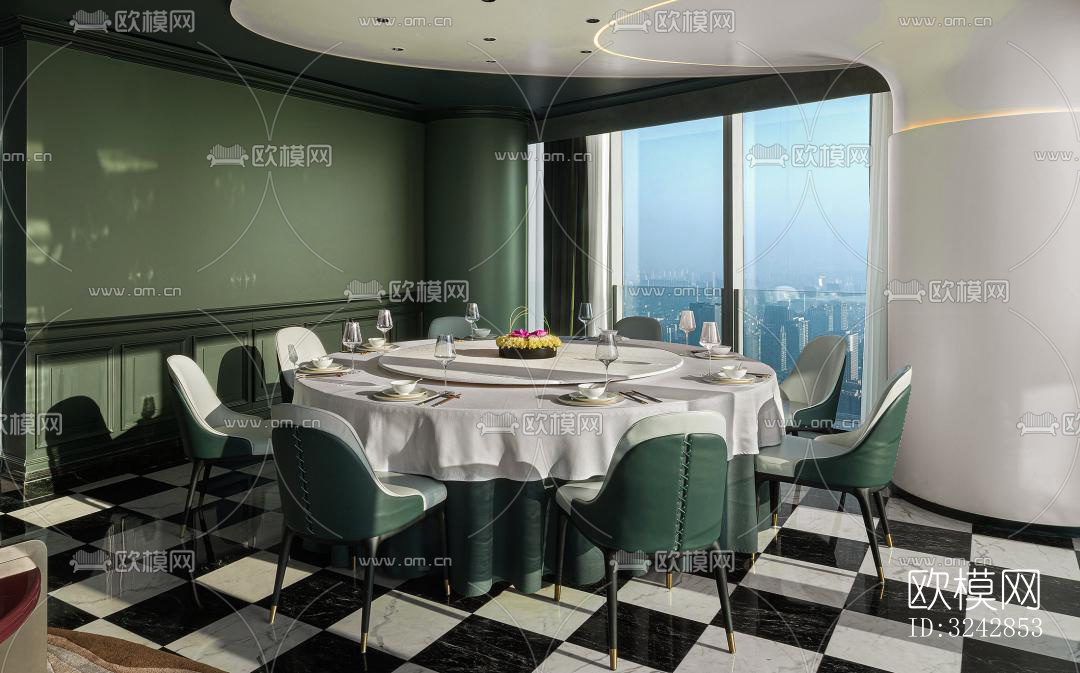 新中式中餐厅效果图下载（渲染图8）