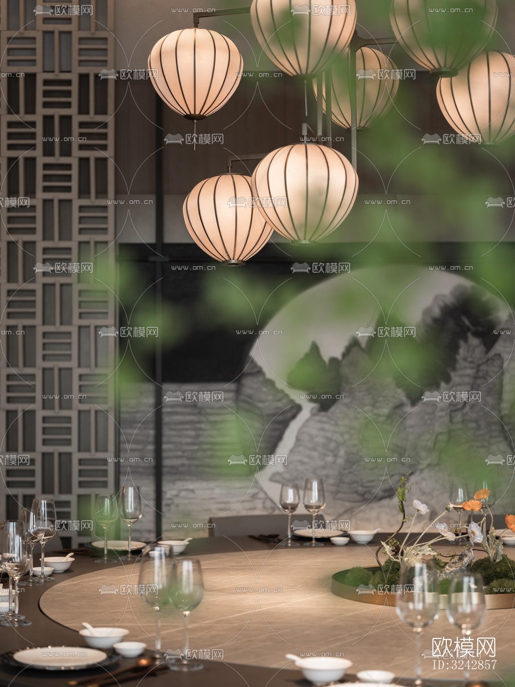 新中式中餐厅效果图下载（渲染图9）